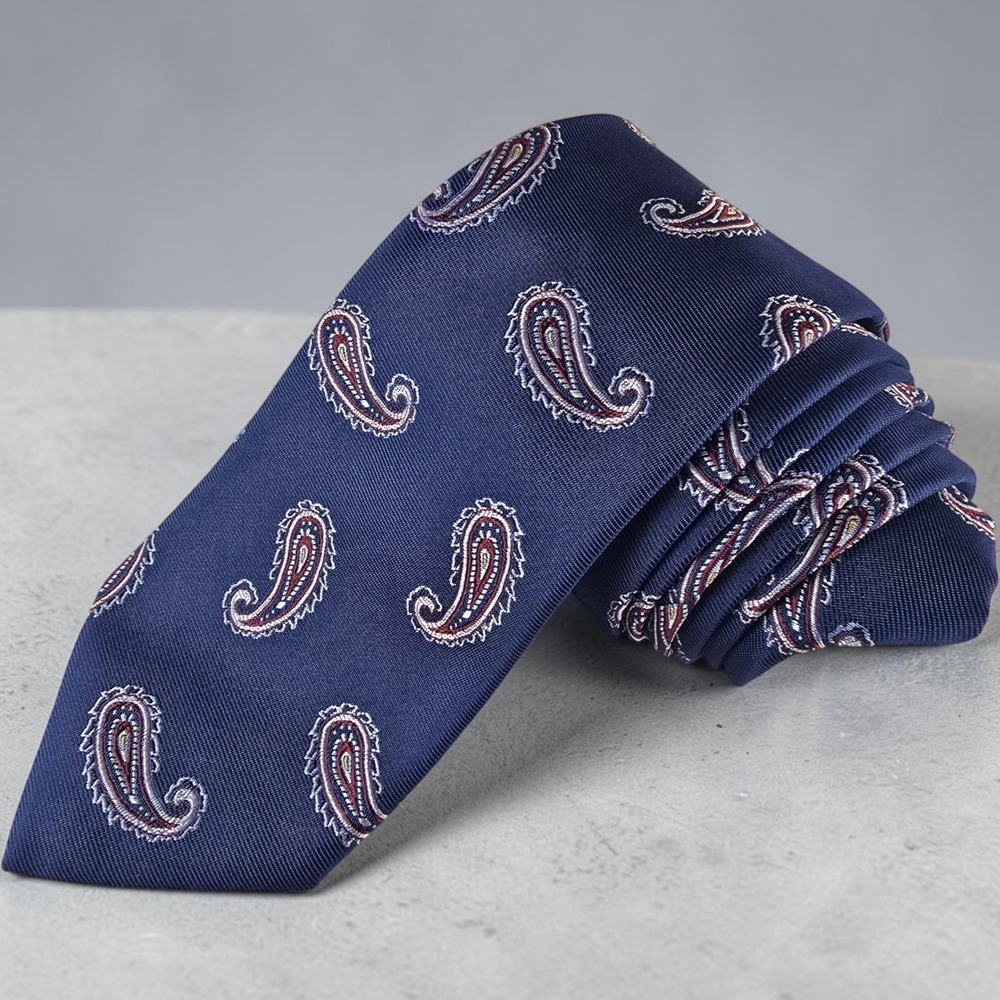 Bigi Cravatte Milano Khakis Carmel Mens Tie Navy Blue Paisley Silk Italy 59x3.25